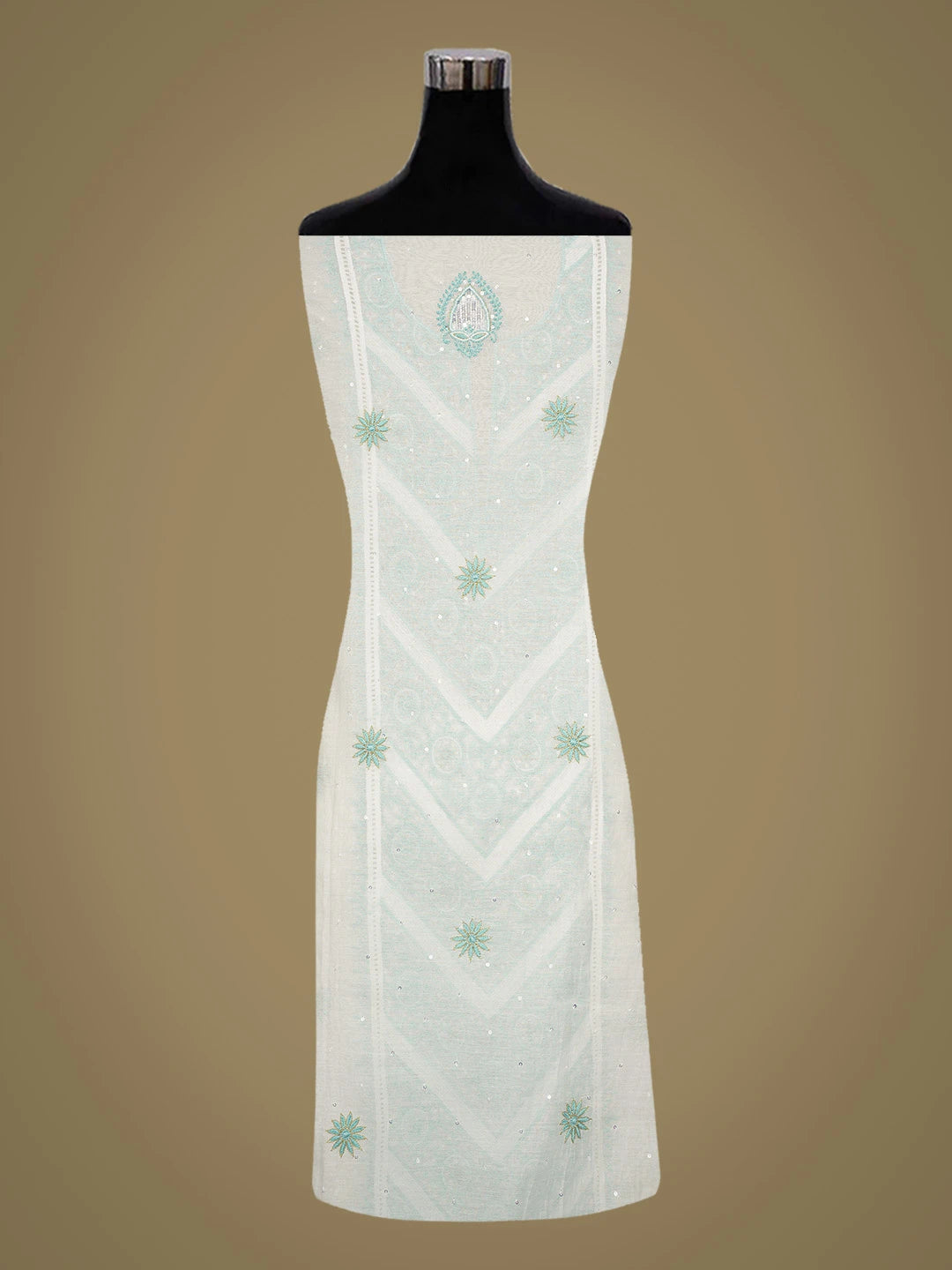 Ada Hand Embroidered White Chanderi Lucknowi Chikankari Semi-Stitched Kurta Dupatta Set With Pearl Work 01A709685