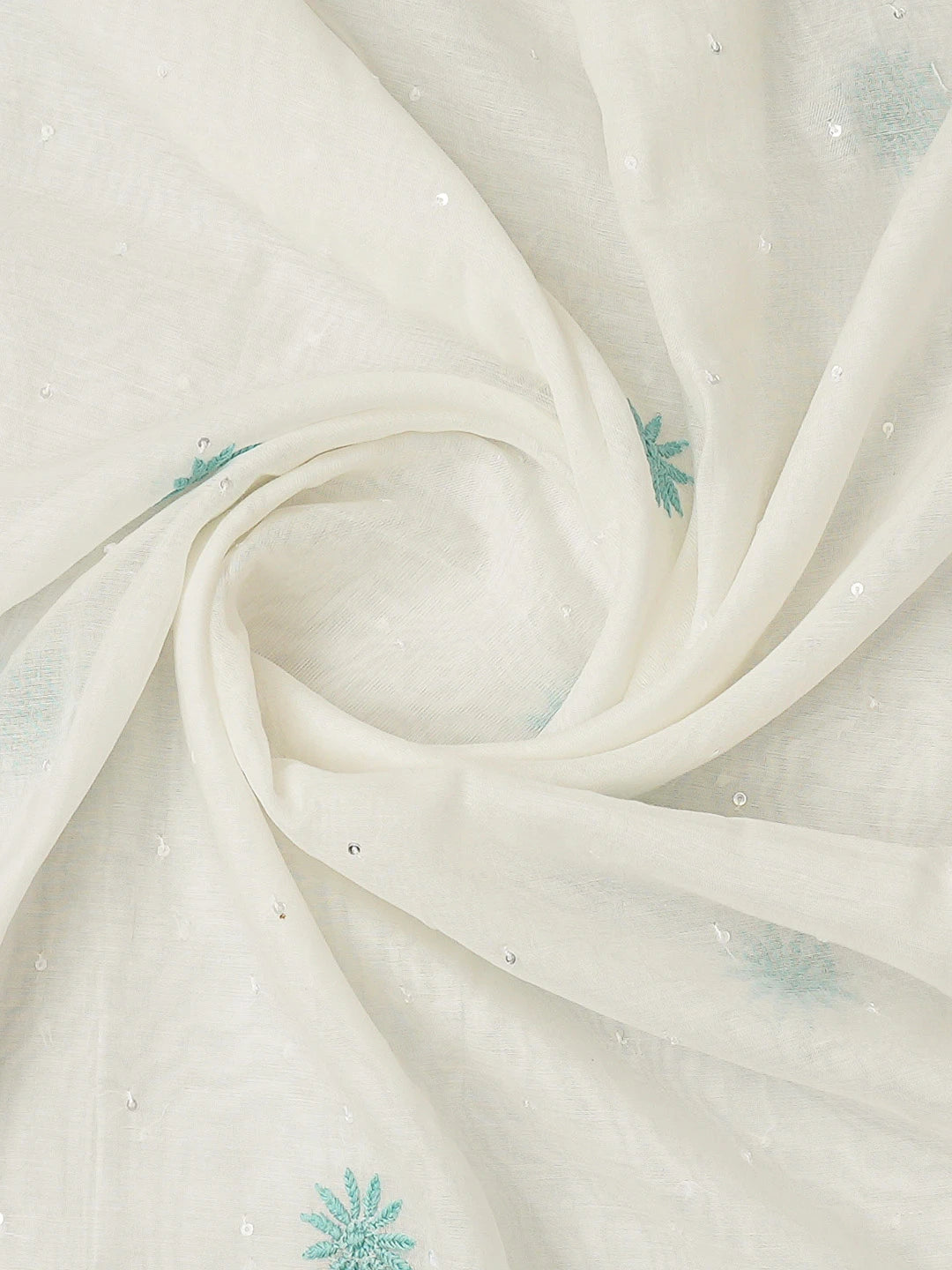 Ada Hand Embroidered White Chanderi Lucknowi Chikankari Semi-Stitched Kurta Dupatta Set With Pearl Work 01A709685