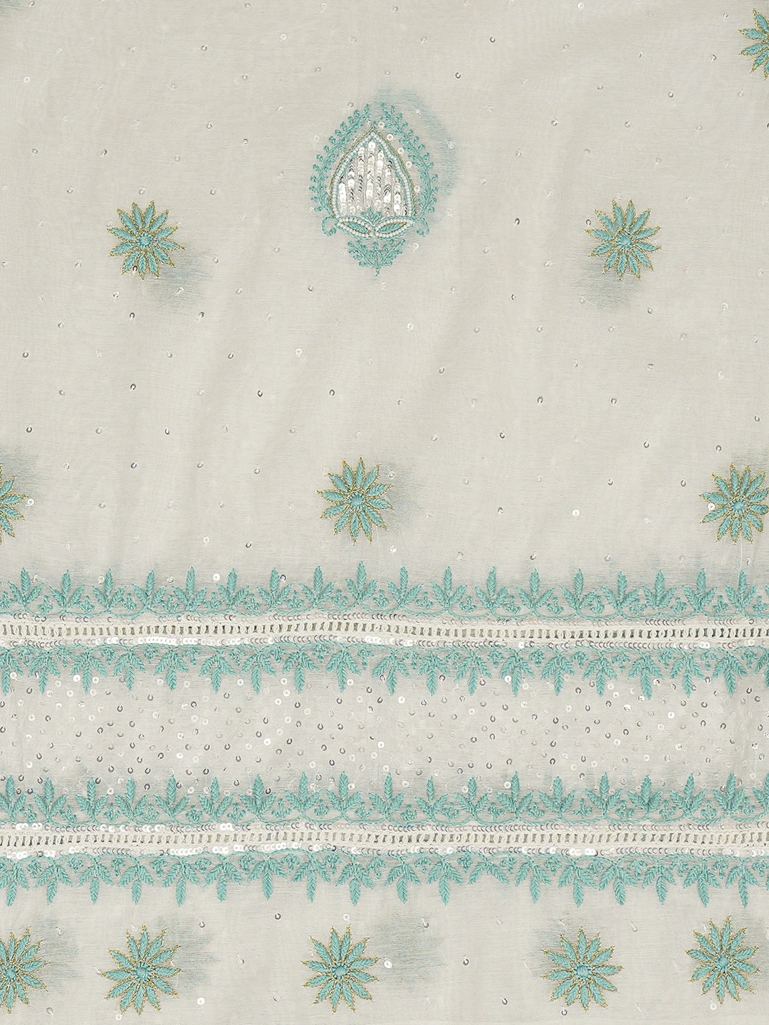 Ada Hand Embroidered White Chanderi Lucknowi Chikankari Semi-Stitched Kurta Dupatta Set With Pearl Work 01A709685