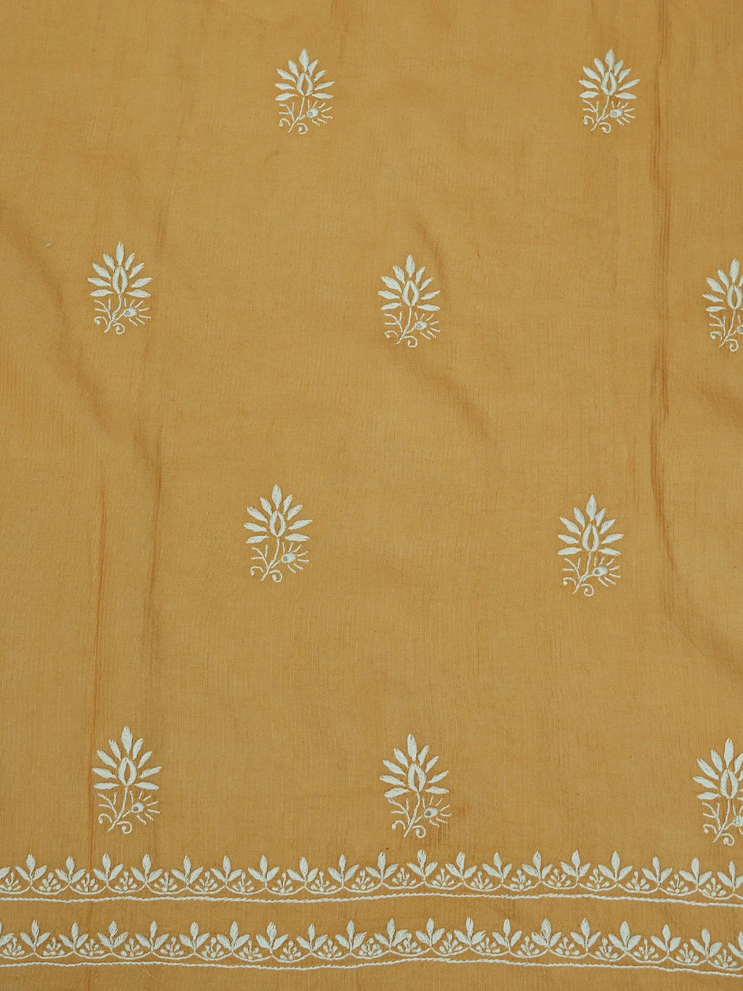 Ada Hand Embroidered Mustard Chanderi Lucknowi Chikankari Unstitched Kurta Dupatta Set 01A604801