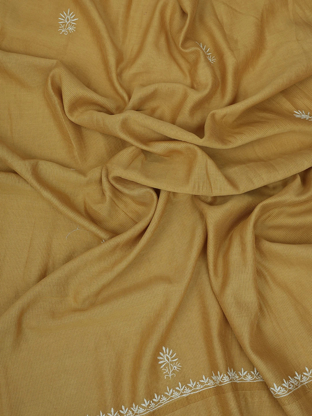 Ada Hand Embroidered Mustard Chanderi Lucknowi Chikankari Unstitched Kurta Dupatta Set 01A604801