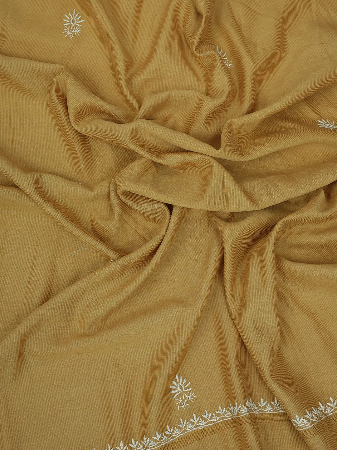 Ada Hand Embroidered Mustard Chanderi Lucknowi Chikankari Unstitched Kurta Dupatta Set 01A604801