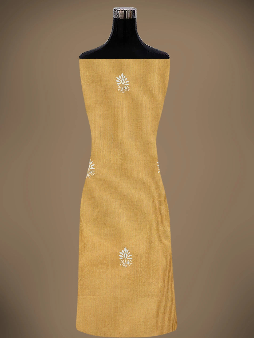 Ada Hand Embroidered Mustard Chanderi Lucknowi Chikankari Unstitched Kurta Dupatta Set 01A604801