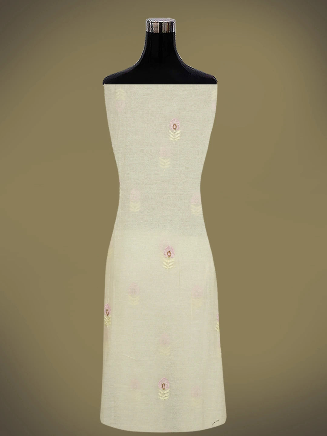 Ada Hand Embroidered Fawn Chanderi Lucknowi Chikankari Unstitched Kurta Dupatta Set With Cutdana Work 01A525860