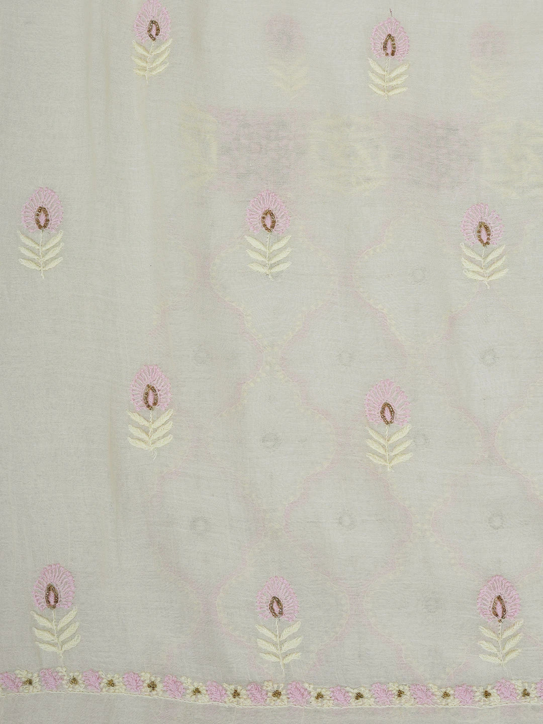 Ada Hand Embroidered Fawn Chanderi Lucknowi Chikankari Unstitched Kurta Dupatta Set With Cutdana Work 01A525860