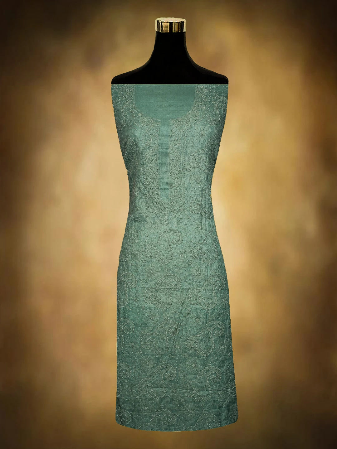 Ada Hand Embroidered Sea Green Silk Lucknowi Chikankari Unstitched Kurta Dupatta Set 01A729200