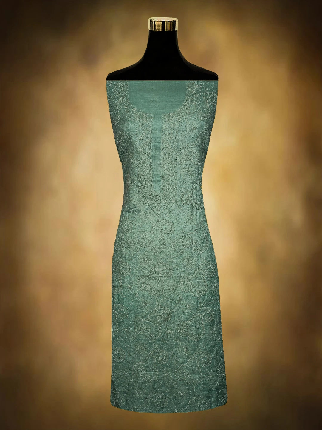 Ada Hand Embroidered Sea Green Silk Lucknowi Chikankari Unstitched Kurta Dupatta Set 01A729200