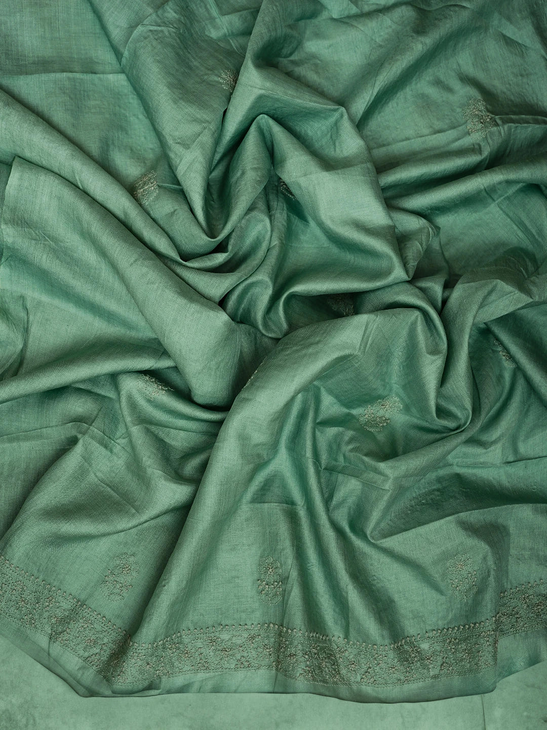 Ada Hand Embroidered Sea Green Silk Lucknowi Chikankari Unstitched Kurta Dupatta Set 01A729200
