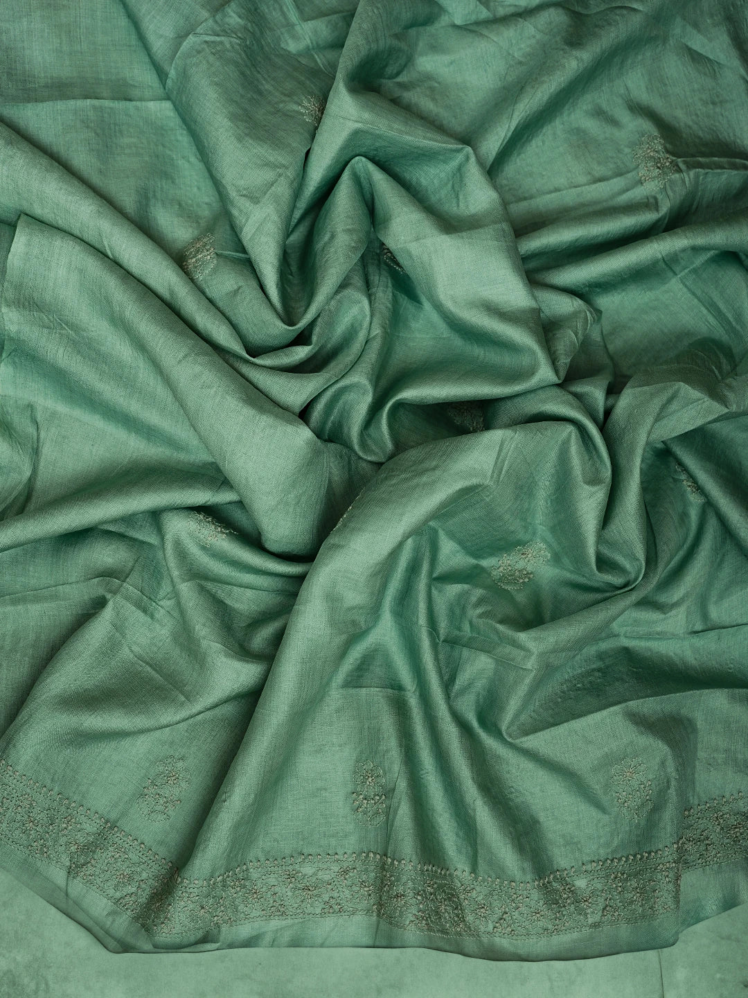 Ada Hand Embroidered Sea Green Silk Lucknowi Chikankari Unstitched Kurta Dupatta Set 01A729200