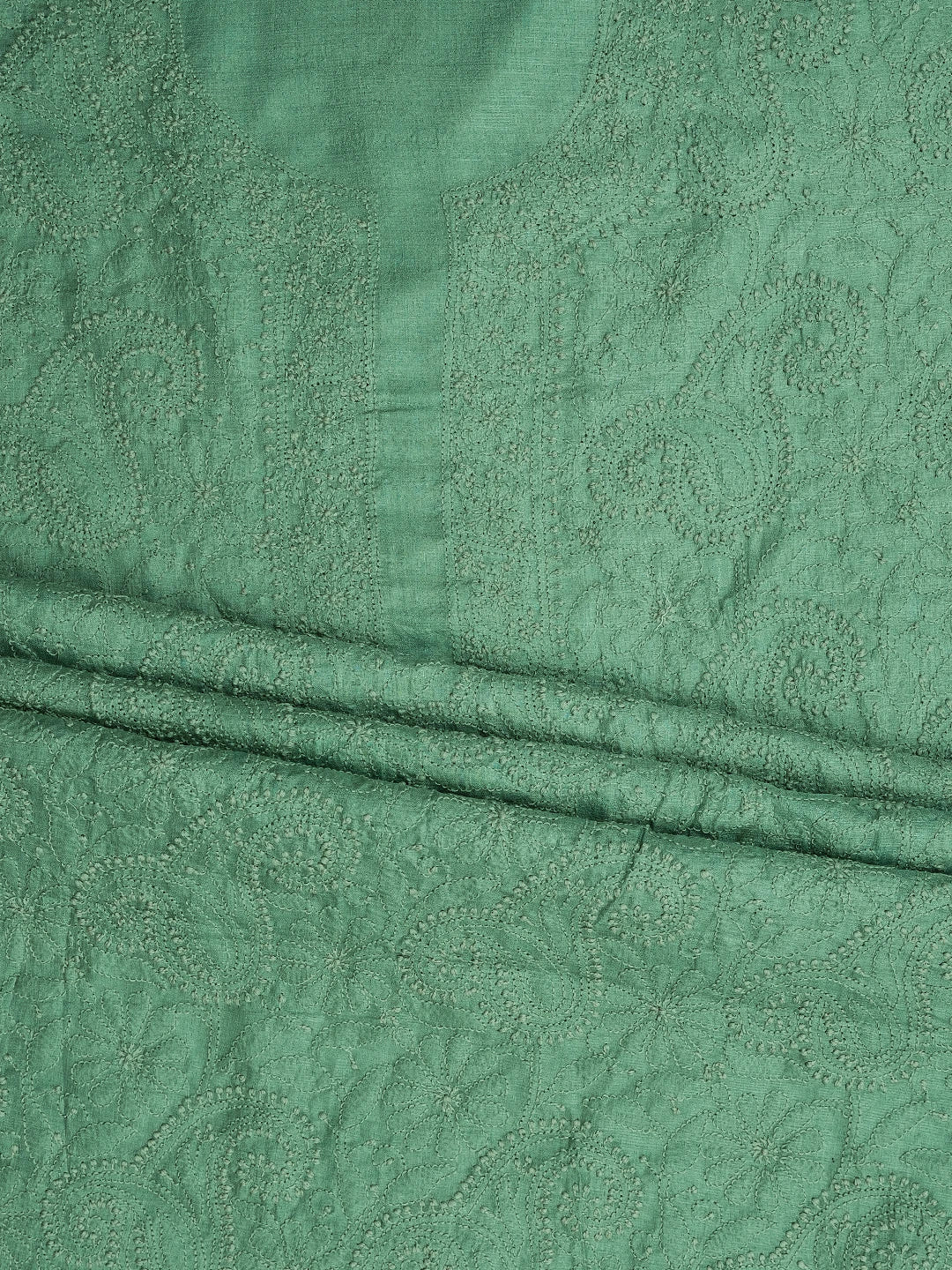 Ada Hand Embroidered Sea Green Silk Lucknowi Chikankari Unstitched Kurta Dupatta Set 01A729200