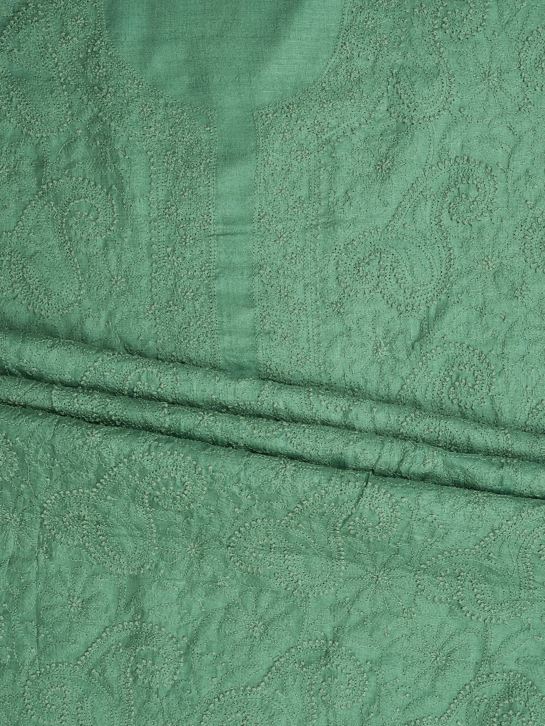 Ada Hand Embroidered Sea Green Silk Lucknowi Chikankari Unstitched Kurta Dupatta Set 01A729200