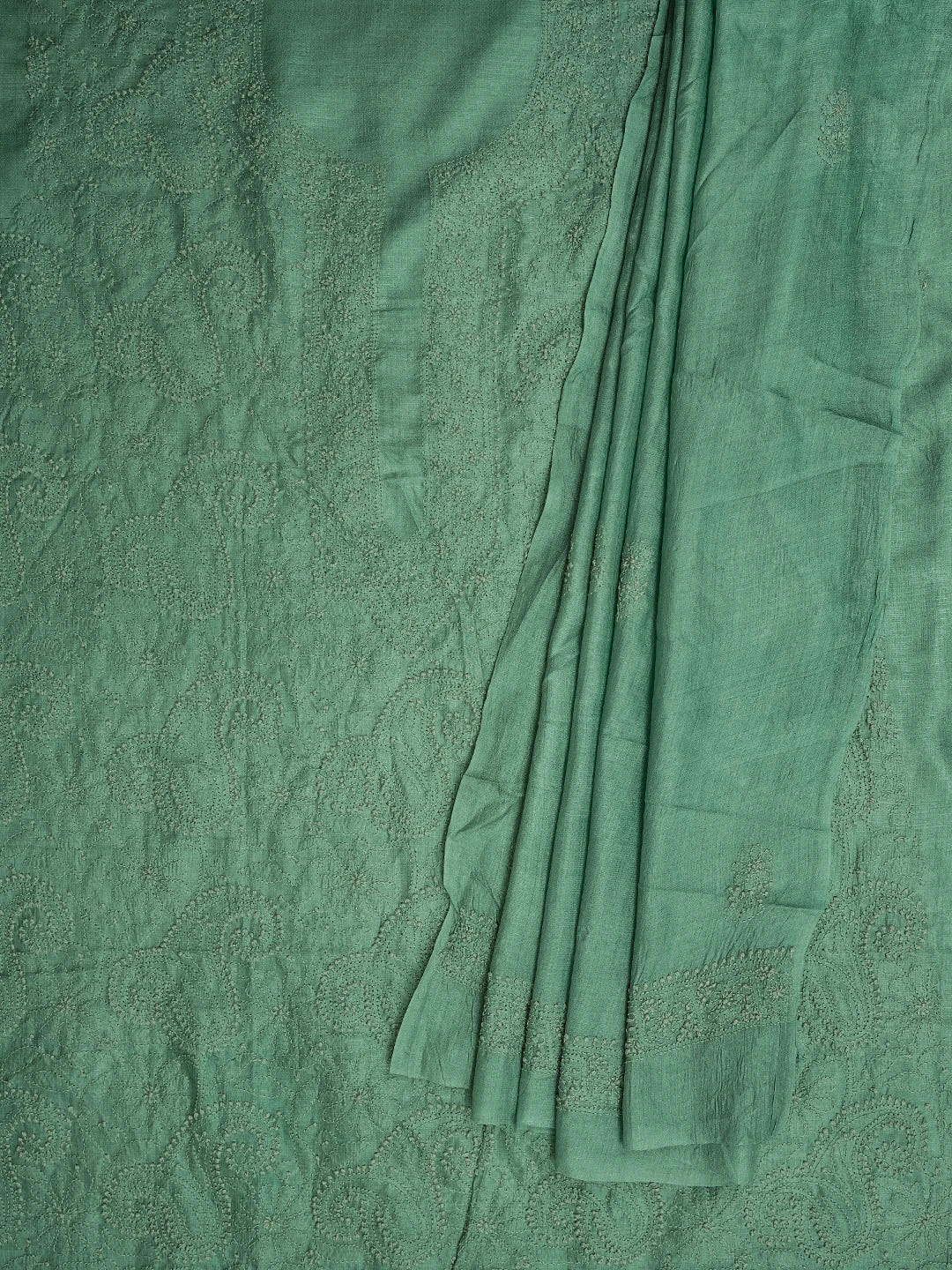 Ada Hand Embroidered Sea Green Silk Lucknowi Chikankari Unstitched Kurta Dupatta Set 01A729200
