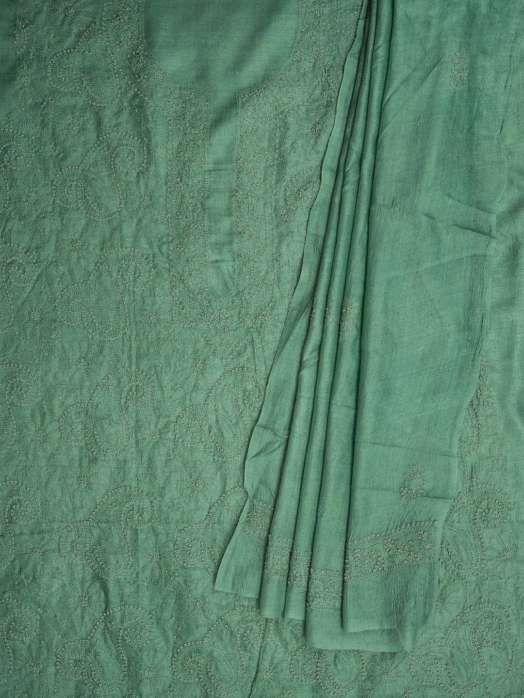 Ada Hand Embroidered Sea Green Silk Lucknowi Chikankari Unstitched Kurta Dupatta Set 01A729200