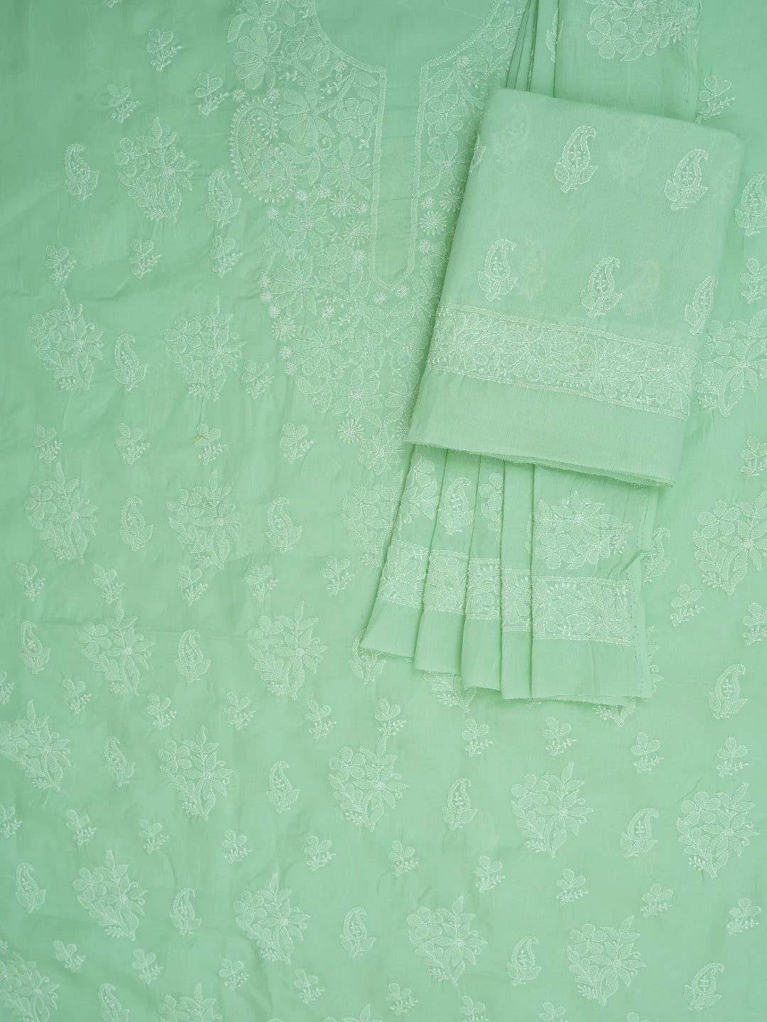 Ada Hand Embroidered Light Green Cotton Lucknowi Chikankari Unstitched Suit Piece 01A670776