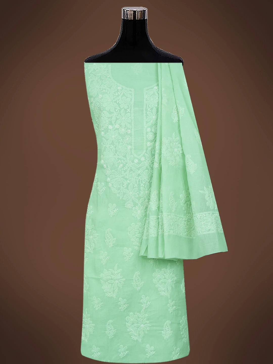 Ada Hand Embroidered Light Green Cotton Lucknowi Chikankari Unstitched Suit Piece 01A670776