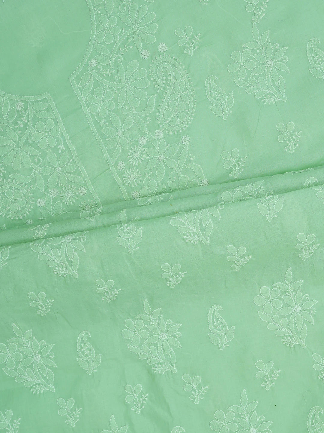 Ada Hand Embroidered Light Green Cotton Lucknowi Chikankari Unstitched Suit Piece 01A670776