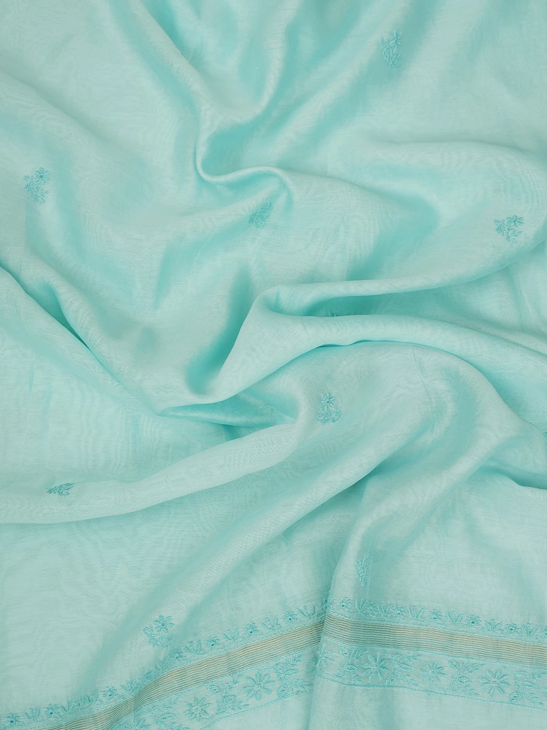 Ada Hand Embroidered Sky Blue Chanderi Lucknowi Chikankari Unstitched Kurta Dupatta Set 01A712897