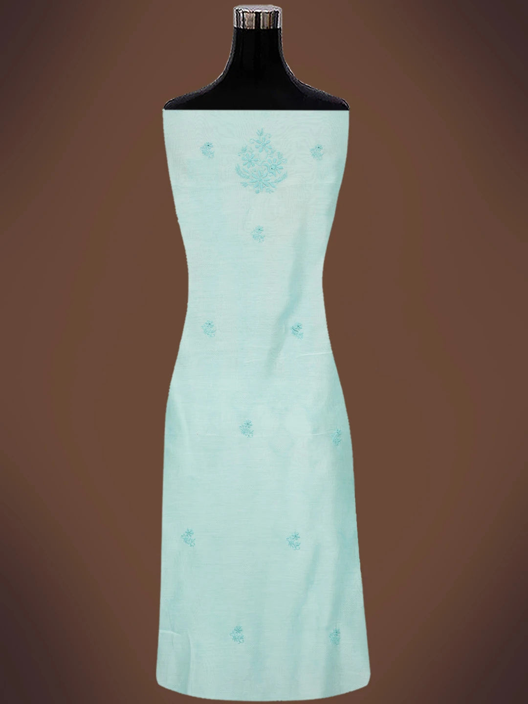 Ada Hand Embroidered Sky Blue Chanderi Lucknowi Chikankari Unstitched Kurta Dupatta Set 01A712897