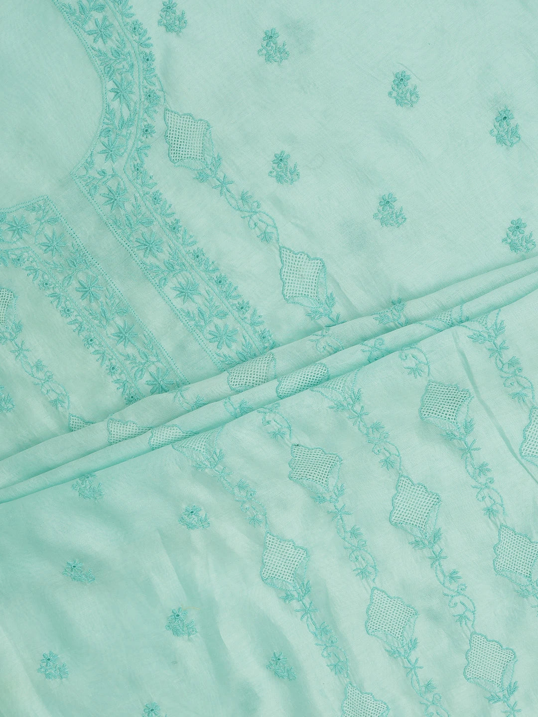 Ada Hand Embroidered Sky Blue Chanderi Lucknowi Chikankari Unstitched Kurta Dupatta Set 01A712897