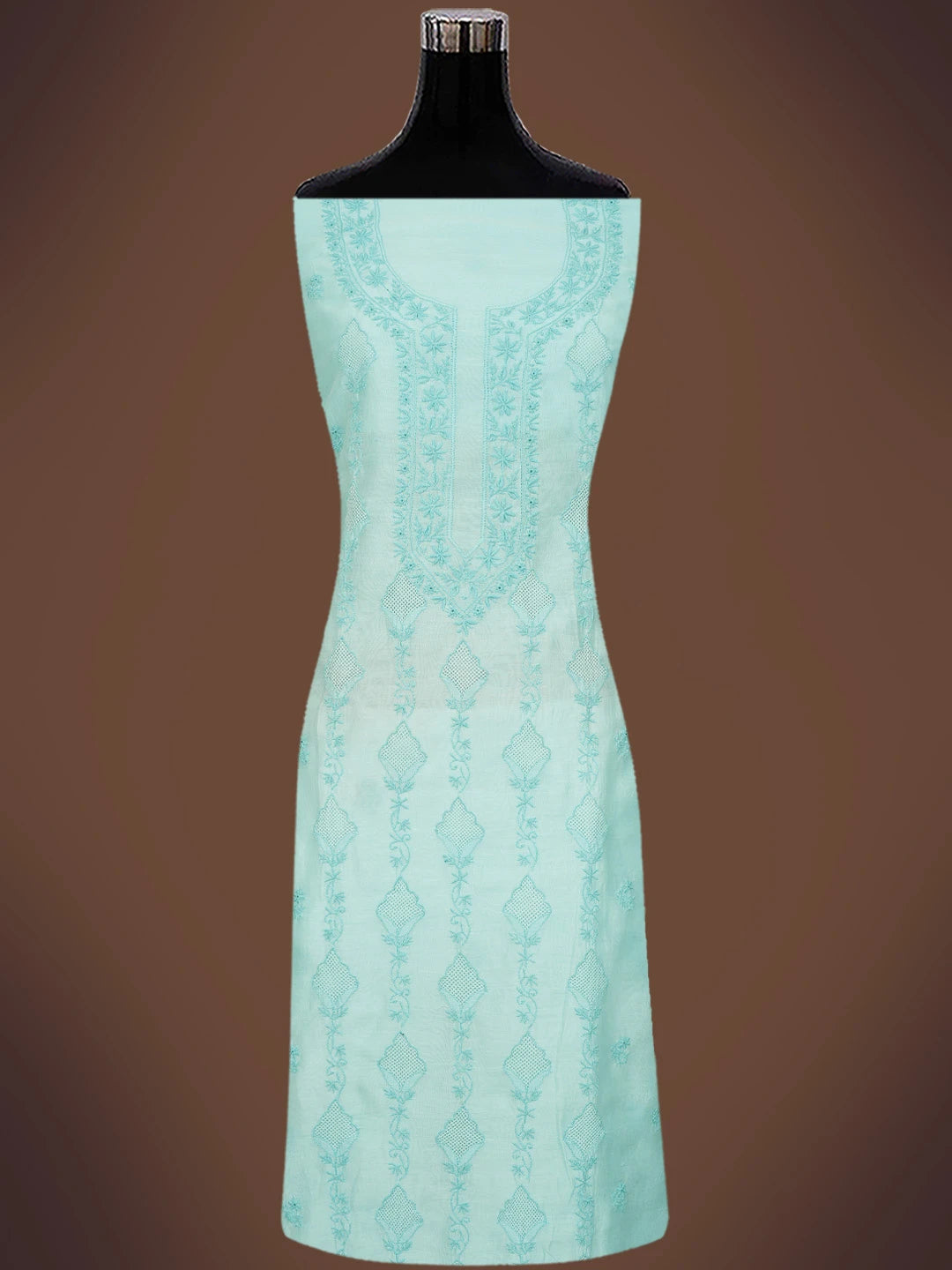 Ada Hand Embroidered Sky Blue Chanderi Lucknowi Chikankari Unstitched Kurta Dupatta Set 01A712897