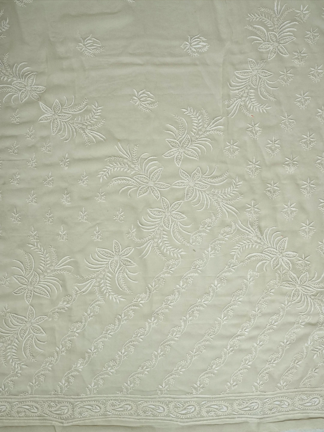 Ada Hand Embroidered White Pure Georgette Lucknowi Chikankari Saree and Blouse 01A729062