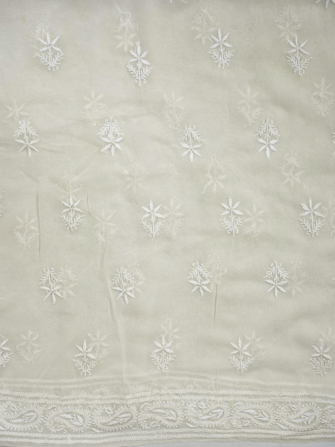 Ada Hand Embroidered White Pure Georgette Lucknowi Chikankari Saree and Blouse 01A729062