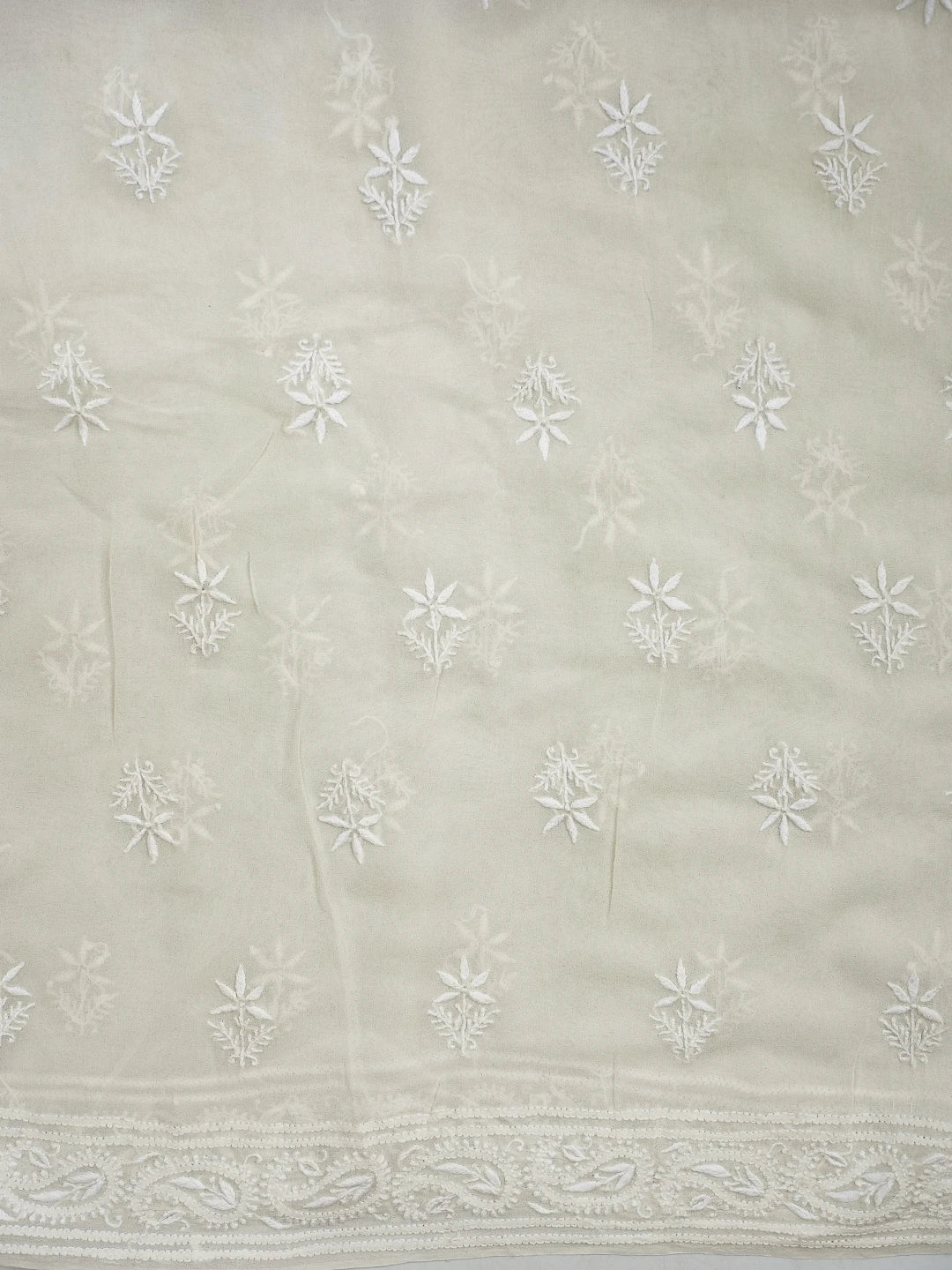 Ada Hand Embroidered White Pure Georgette Lucknowi Chikankari Saree and Blouse 01A729062