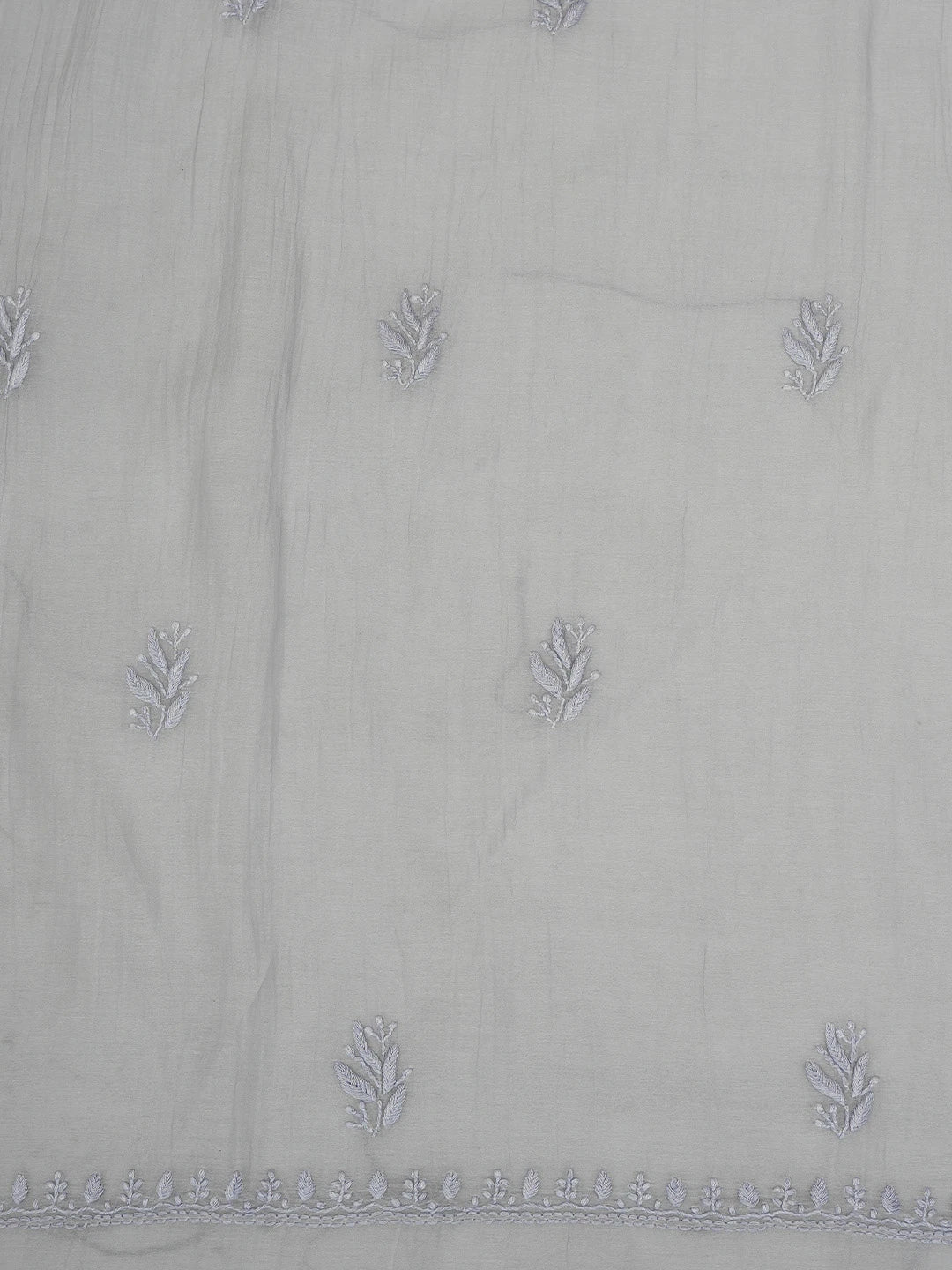 Ada Hand Embroidered Grey Chanderi Lucknowi Chikankari Unstitched Kurta Dupatta Set 01A710109