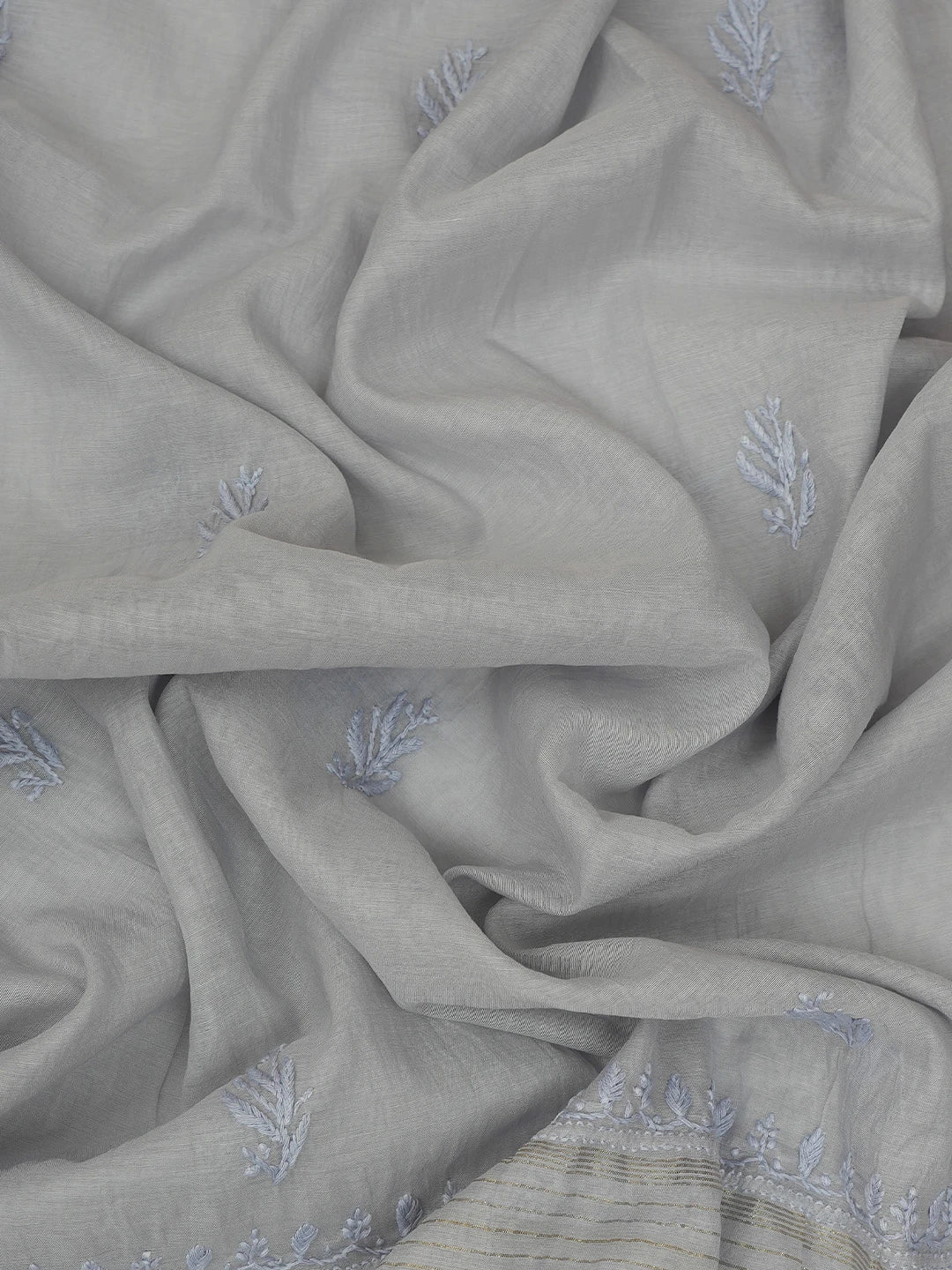 Ada Hand Embroidered Grey Chanderi Lucknowi Chikankari Unstitched Kurta Dupatta Set 01A710109