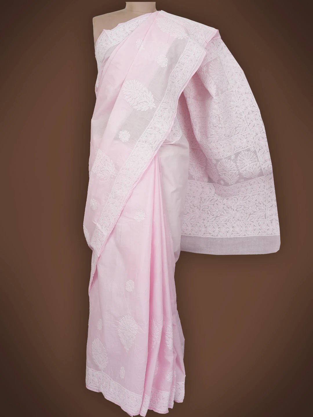 Ada Hand Embroidered Pink Cotton Lucknowi Chikankari Saree and Blouse 01A720671
