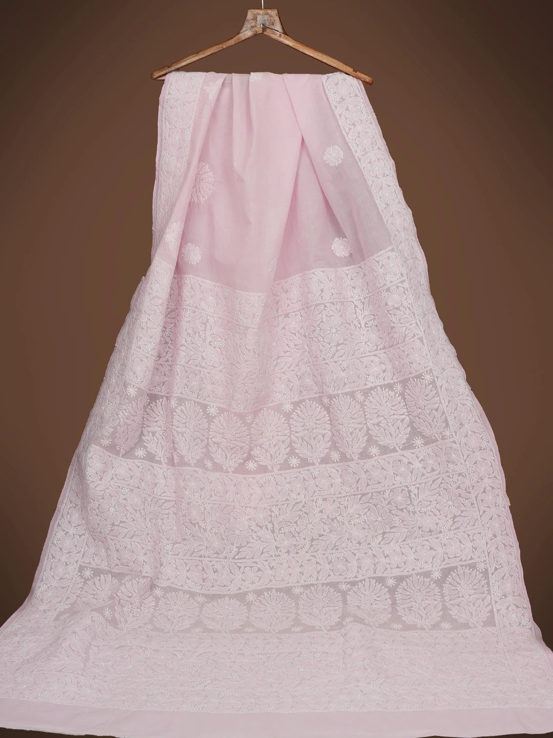 Ada Hand Embroidered Pink Cotton Lucknowi Chikankari Saree and Blouse 01A720671