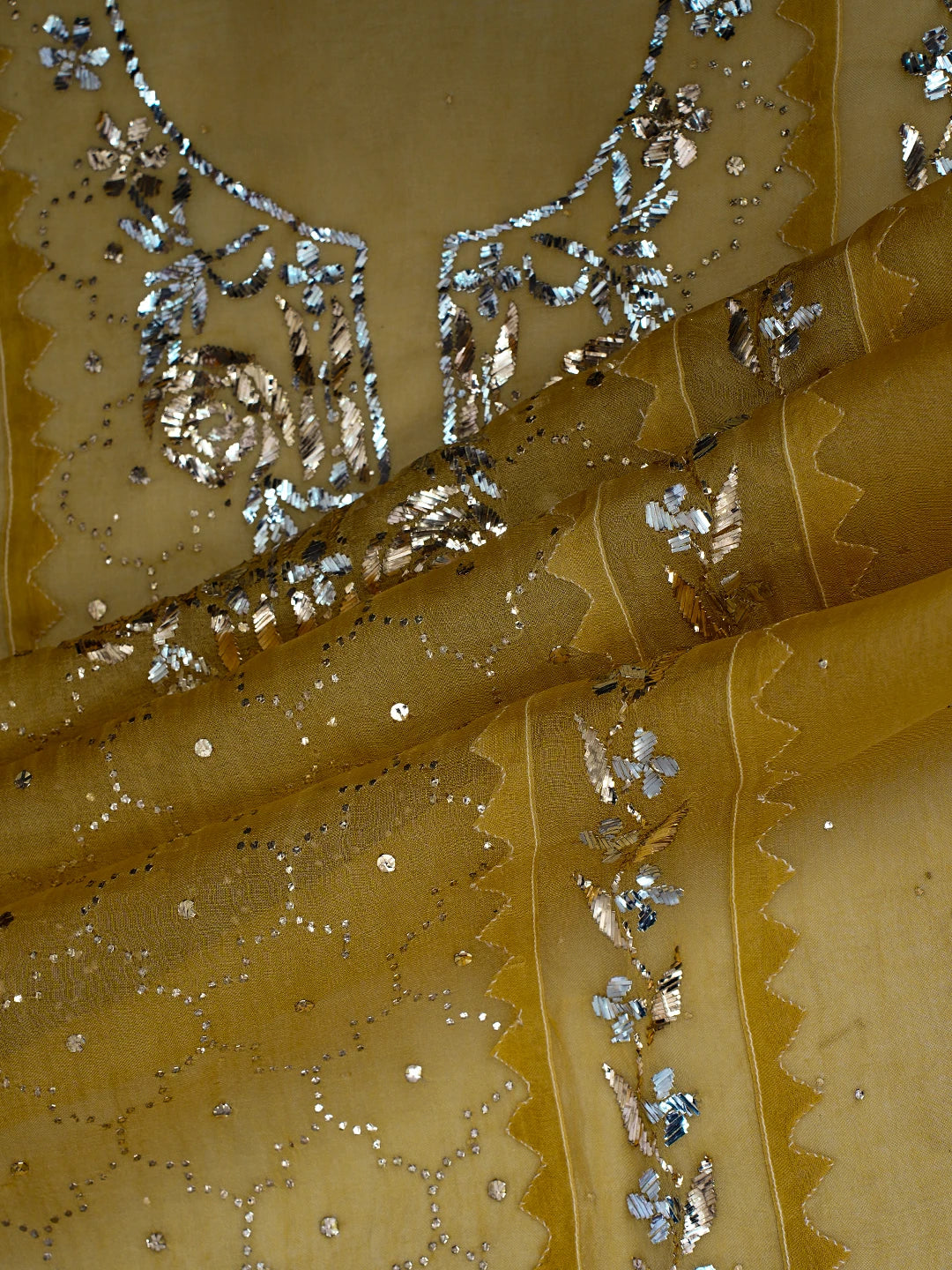 Ada Hand Embroidered Goldenrod Brown Organza Lucknowi Chikankari Semi-Stitched Kurta Dupatta Set With Mukaish Work 01A723563