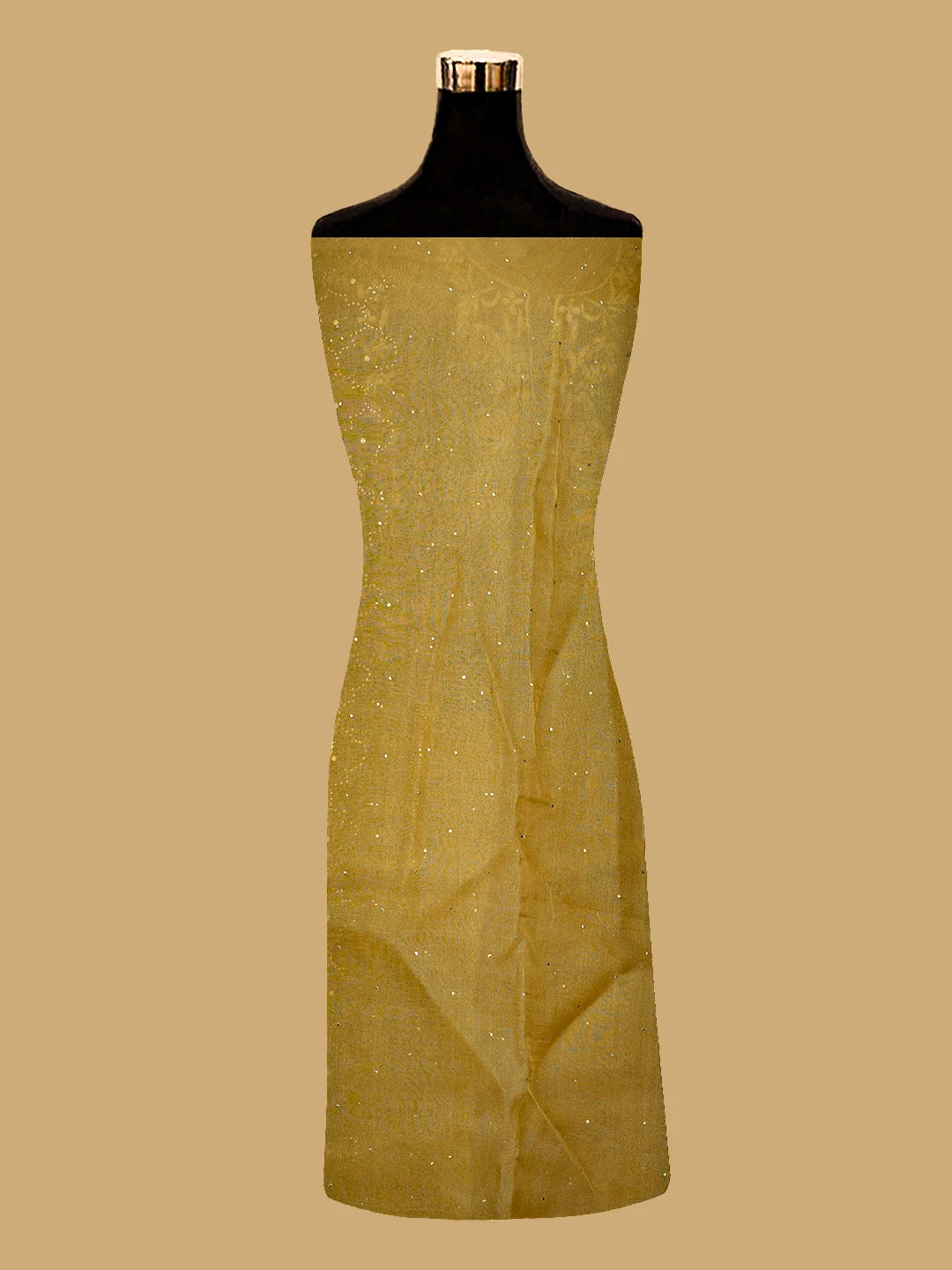 Ada Hand Embroidered Goldenrod Brown Organza Lucknowi Chikankari Semi-Stitched Kurta Dupatta Set With Mukaish Work 01A723563