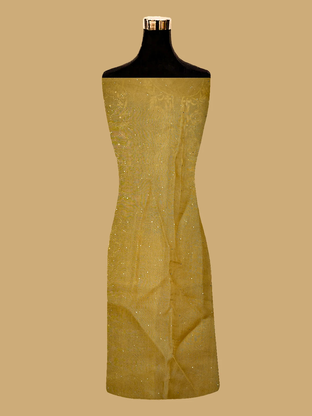 Ada Hand Embroidered Goldenrod Brown Organza Lucknowi Chikankari Semi-Stitched Kurta Dupatta Set With Mukaish Work 01A723563