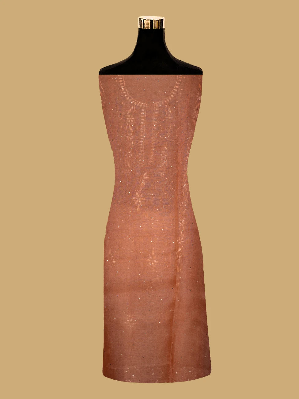 Ada Hand Embroidered Peach Organza Lucknowi Chikankari Semi-Stitched Kurta Dupatta Set With Mukaish Work 01A723565