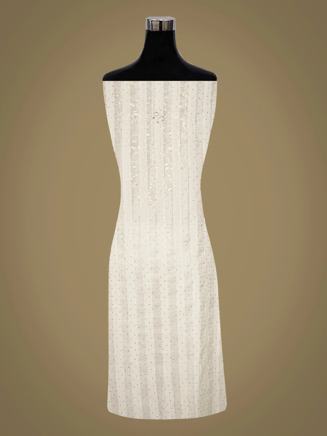 Ada Hand Embroidered White Chanderi Lucknowi Chikankari Unstitched Kurta Dupatta Set With Mukaish Work 01A702340