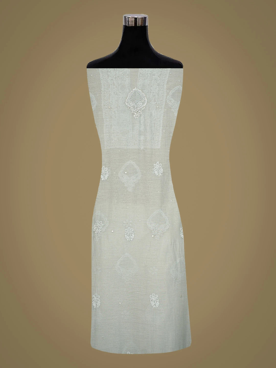 Ada Hand Embroidered Grey Chanderi Lucknowi Chikankari Unstitched Kurta Dupatta Set With Cutdana Work 01A708662