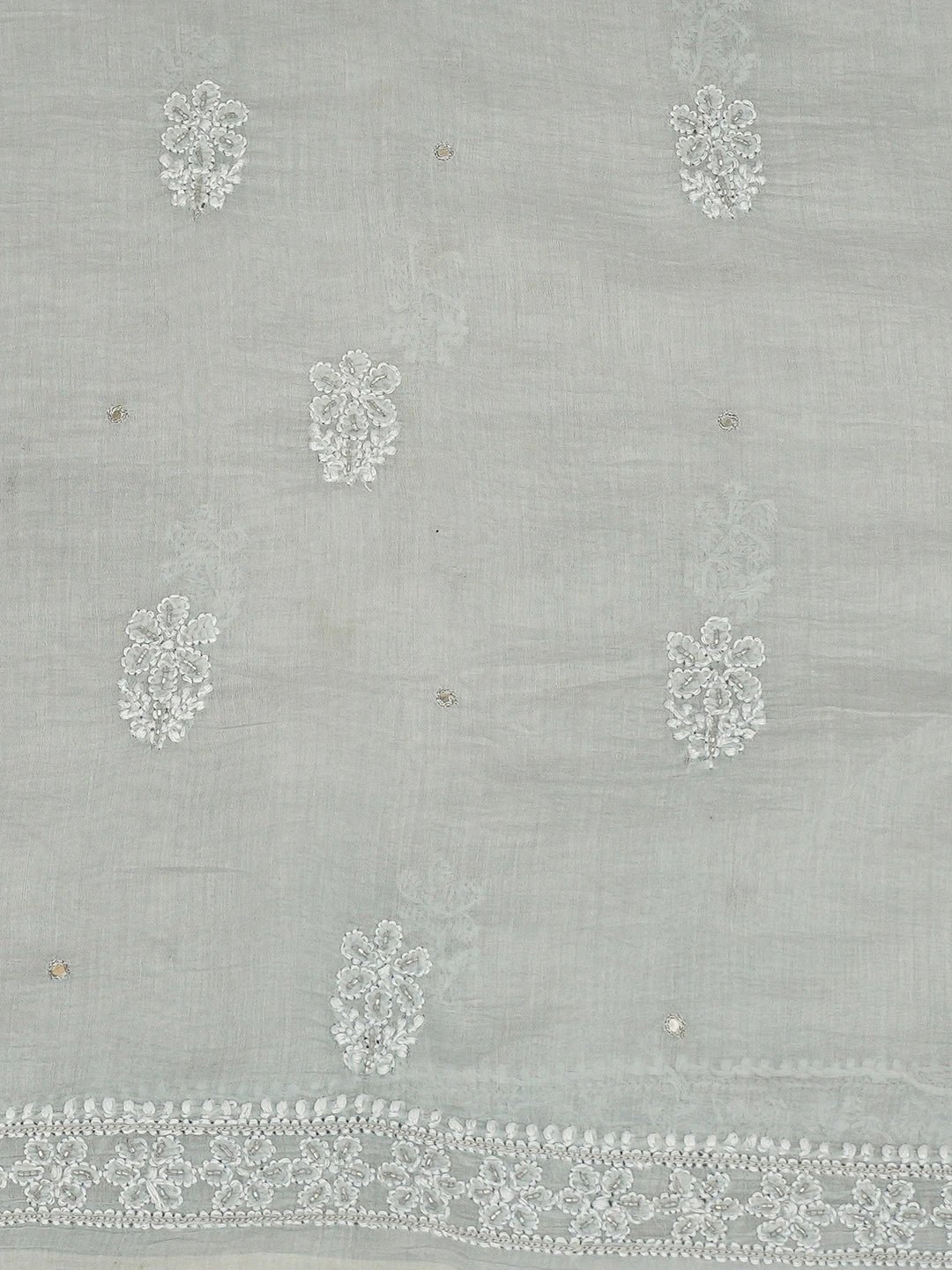 Ada Hand Embroidered Grey Chanderi Lucknowi Chikankari Unstitched Kurta Dupatta Set With Cutdana Work 01A708662