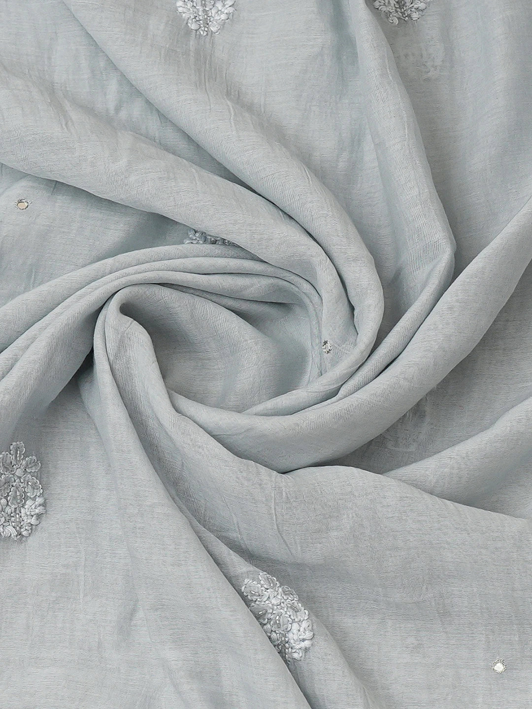Ada Hand Embroidered Grey Chanderi Lucknowi Chikankari Unstitched Kurta Dupatta Set With Cutdana Work 01A708662