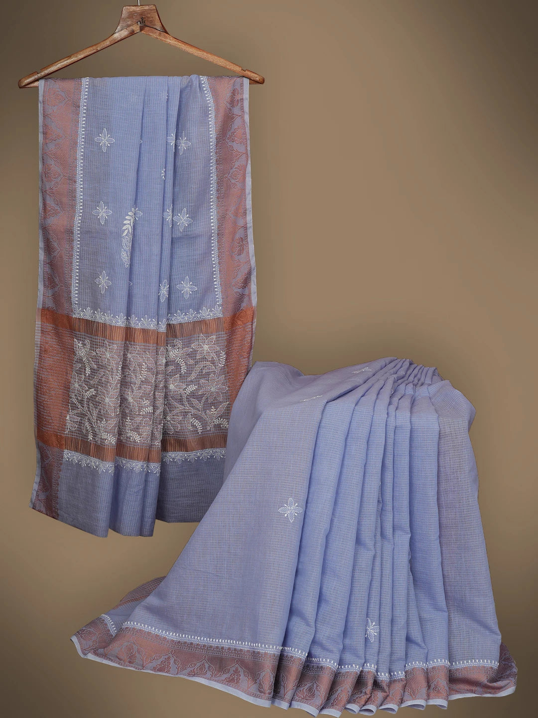 Ada Hand Embroidered Mauve Chanderi Lucknowi Chikankari Saree and Blouse 01A728982
