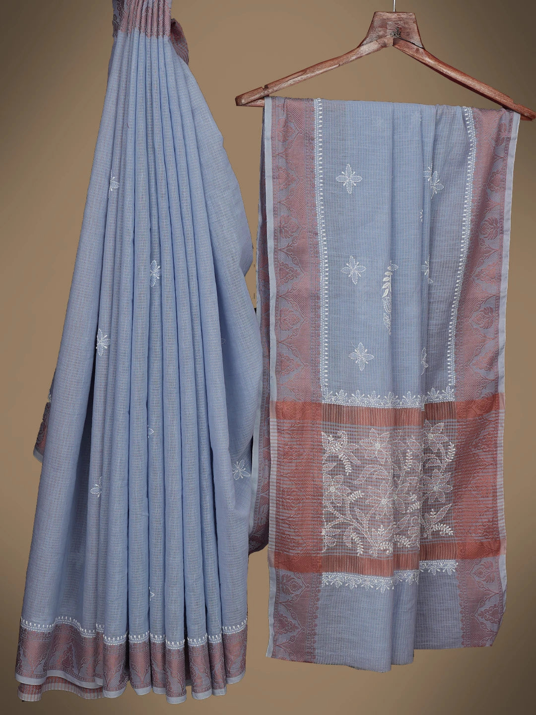 Ada Hand Embroidered Mauve Chanderi Lucknowi Chikankari Saree and Blouse 01A728982