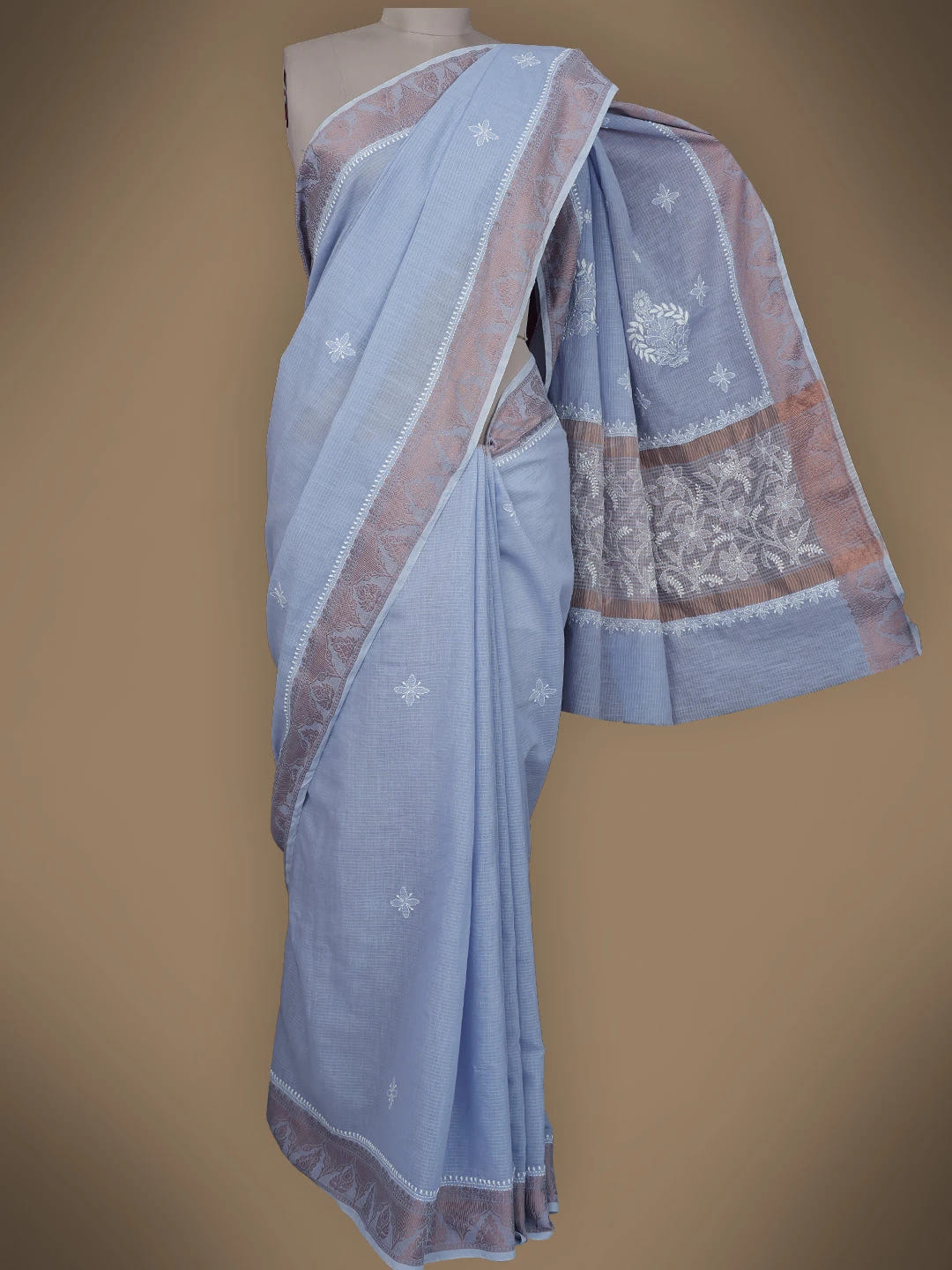 Ada Hand Embroidered Mauve Chanderi Lucknowi Chikankari Saree and Blouse 01A728982