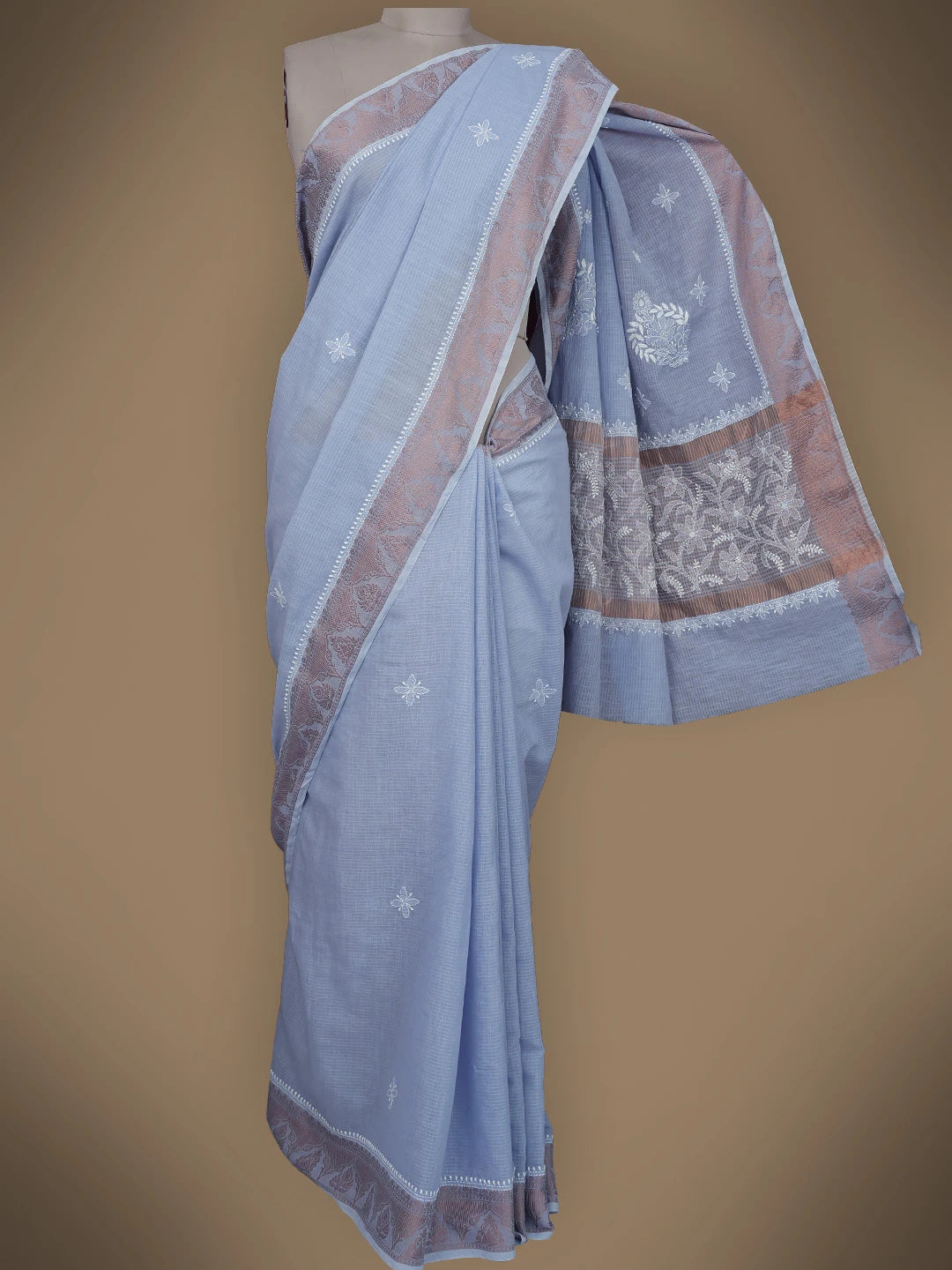 Ada Hand Embroidered Mauve Chanderi Lucknowi Chikankari Saree and Blouse 01A728982