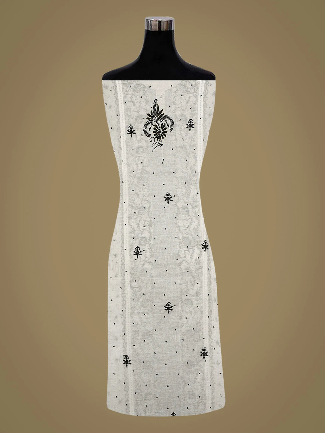 Ada Hand Embroidered White Chanderi Lucknowi Chikankari Semi-Stitched Kurta Dupatta Set With Cutdana Work 01A712660
