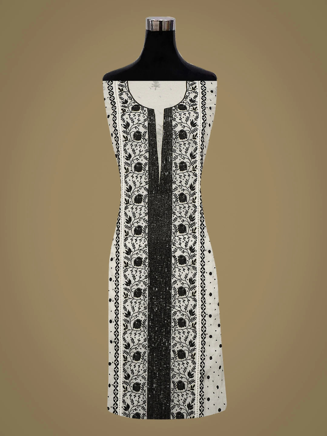 Ada Hand Embroidered White Chanderi Lucknowi Chikankari Semi-Stitched Kurta Dupatta Set With Cutdana Work 01A712660
