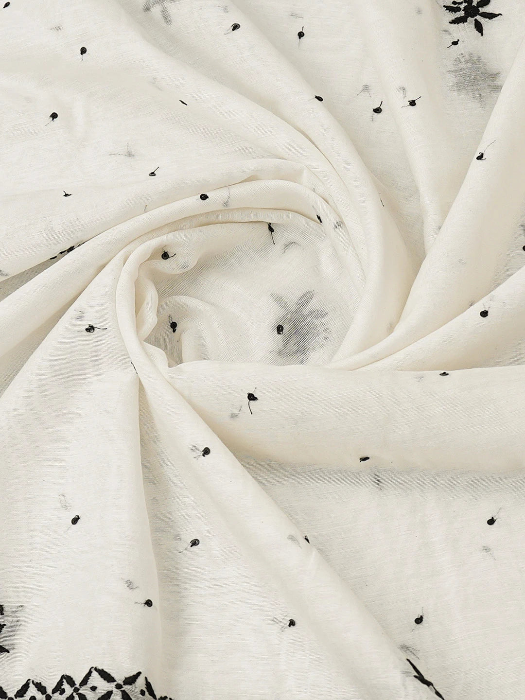 Ada Hand Embroidered White Chanderi Lucknowi Chikankari Semi-Stitched Kurta Dupatta Set With Cutdana Work 01A712660