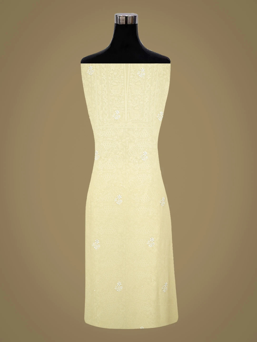 Ada Hand Embroidered Vanilla Yellow Pure Georgette Lucknowi Chikankari Unstitched Kurta Dupatta Set With Sequinned Work 01A682611