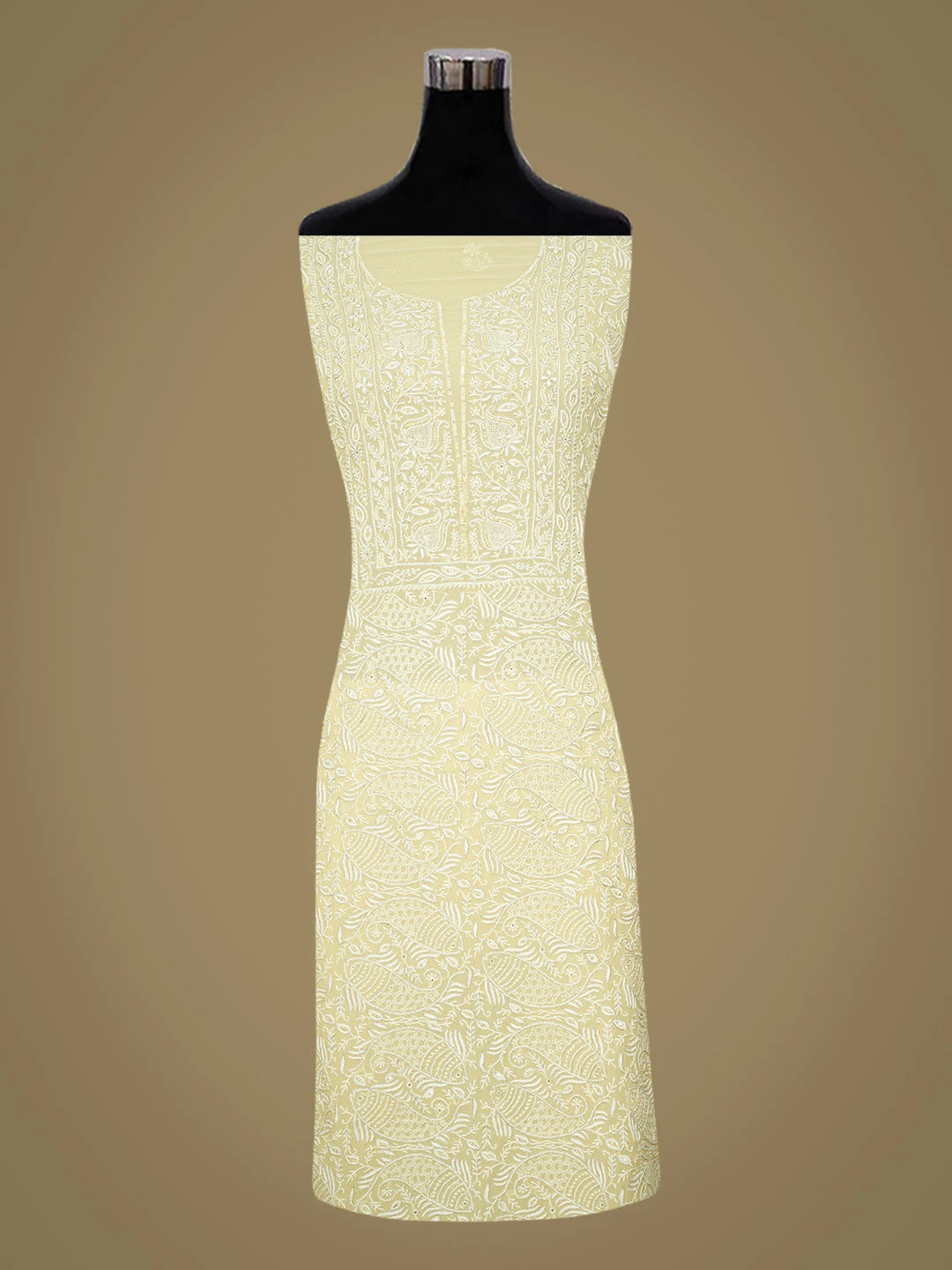 Ada Hand Embroidered Vanilla Yellow Pure Georgette Lucknowi Chikankari Unstitched Kurta Dupatta Set With Sequinned Work 01A682611