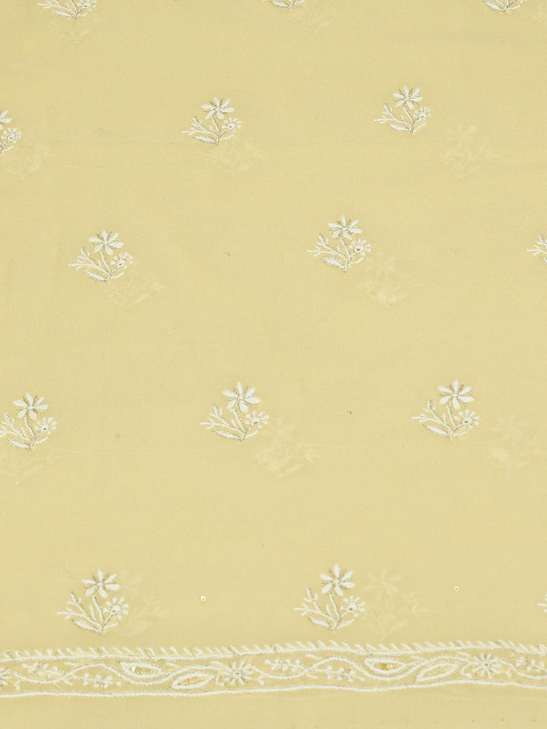 Ada Hand Embroidered Vanilla Yellow Pure Georgette Lucknowi Chikankari Unstitched Kurta Dupatta Set With Sequinned Work 01A682611