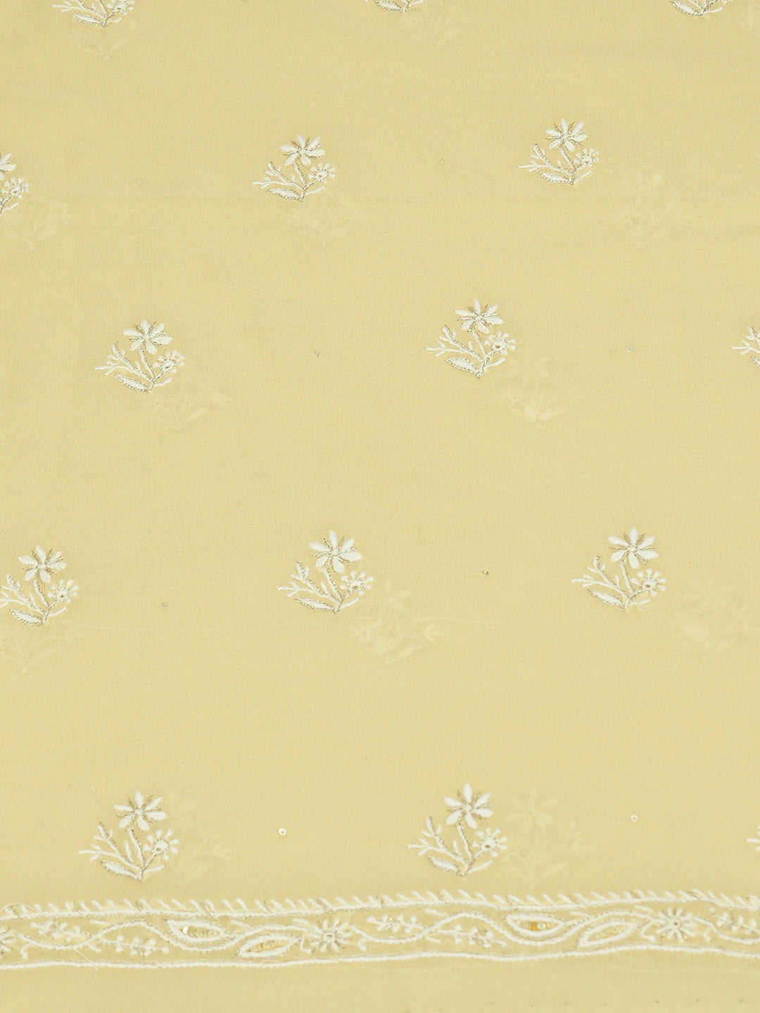 Ada Hand Embroidered Vanilla Yellow Pure Georgette Lucknowi Chikankari Unstitched Kurta Dupatta Set With Sequinned Work 01A682611
